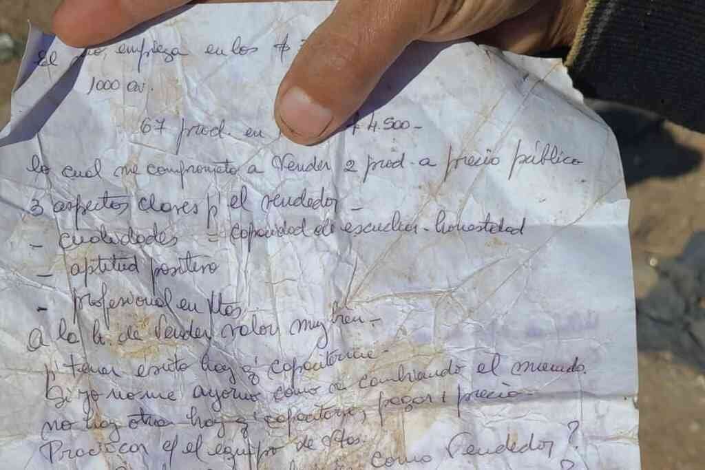 Carta encontrada en deposito de basura "Las Parejas"