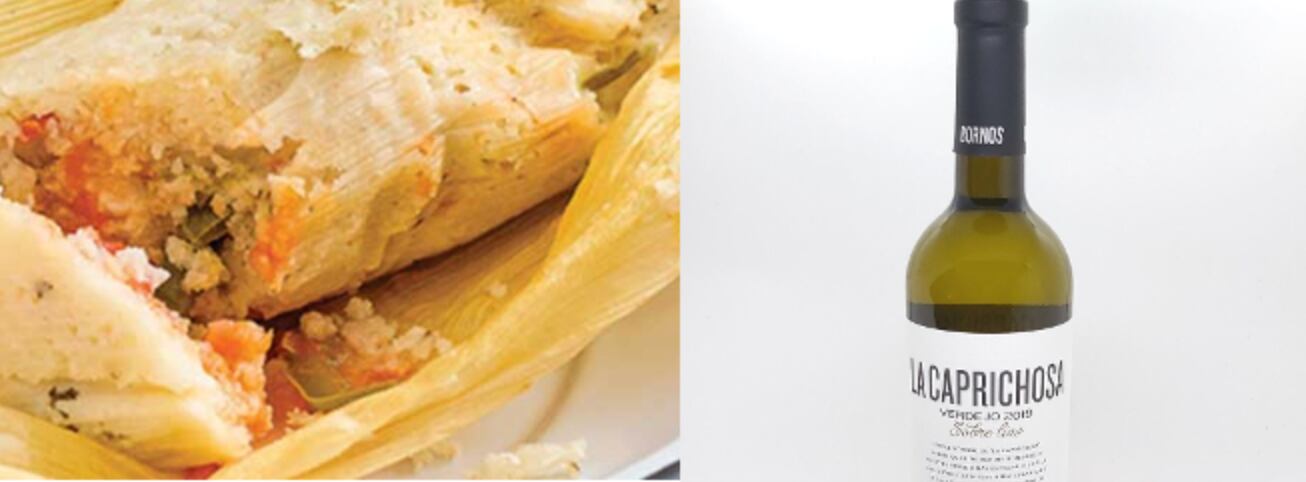 Tamal de rajas con uva verdejo