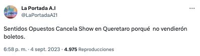 Sentidos Opuestos cancela concierto por no vender boletos