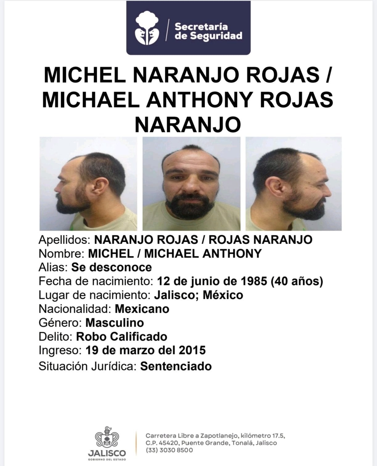 Ficha de Michel Naranjo Rojas/ Michael Anthony Rojas Naranjo