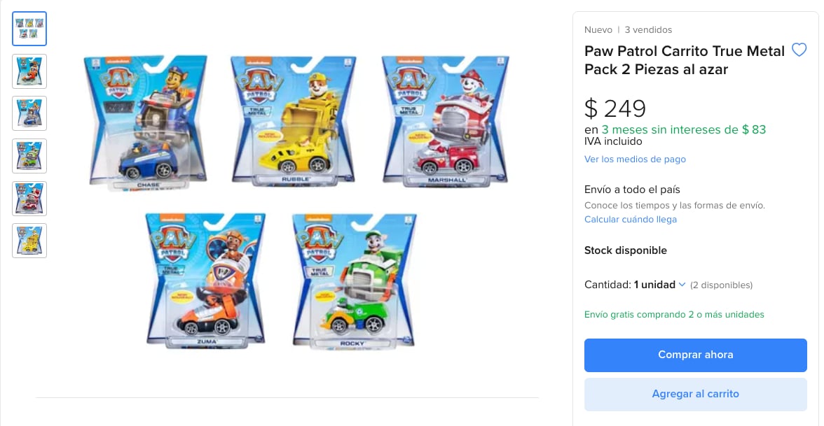 Modelo de carrito de Paw Patrol para regalo