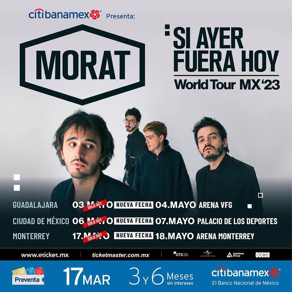 Cartel segundas fechas de concierto de Morat en CDMX, Guadalajara y Monterrey