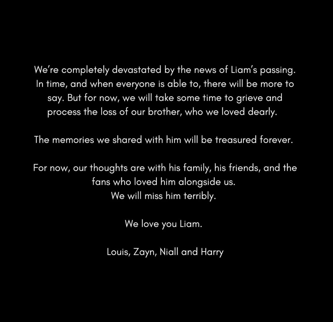 One Direction rinde homenaje a Liam Payne con desgarrador mensaje después de su muerte