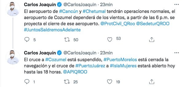 Tuit de Carlos Joaquín González