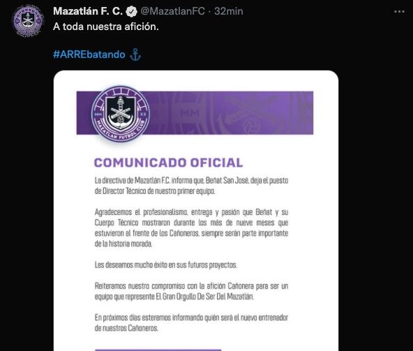 Beñat San José fue despedido del Mazatlán FC