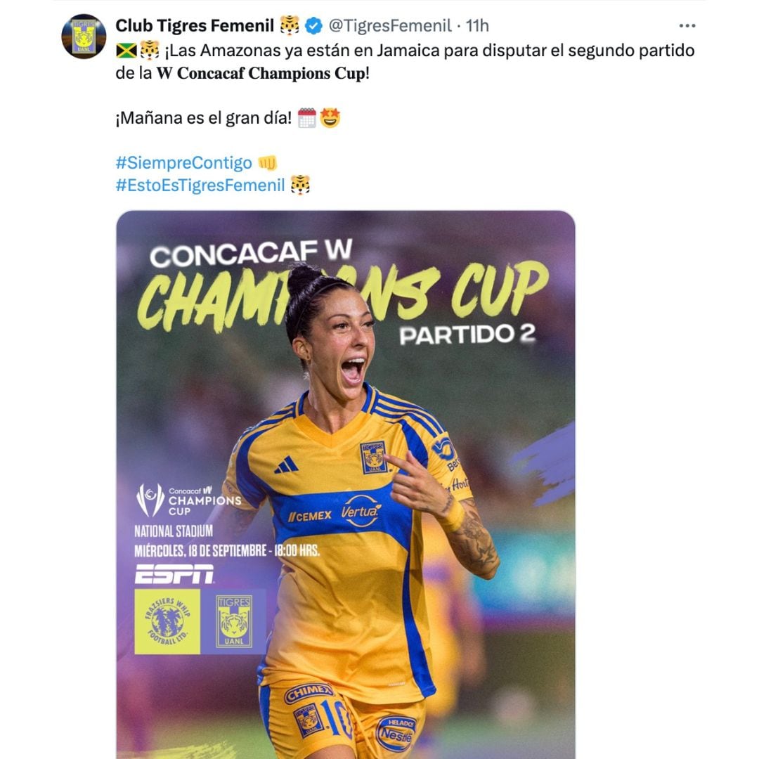 Tigres Femenil ya está en Jamaica.
