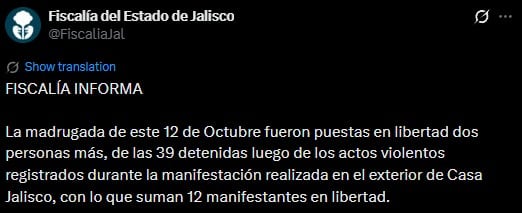 Fiscalía de Jalisco libera a 12 de 39 detenidos por protesta por agua