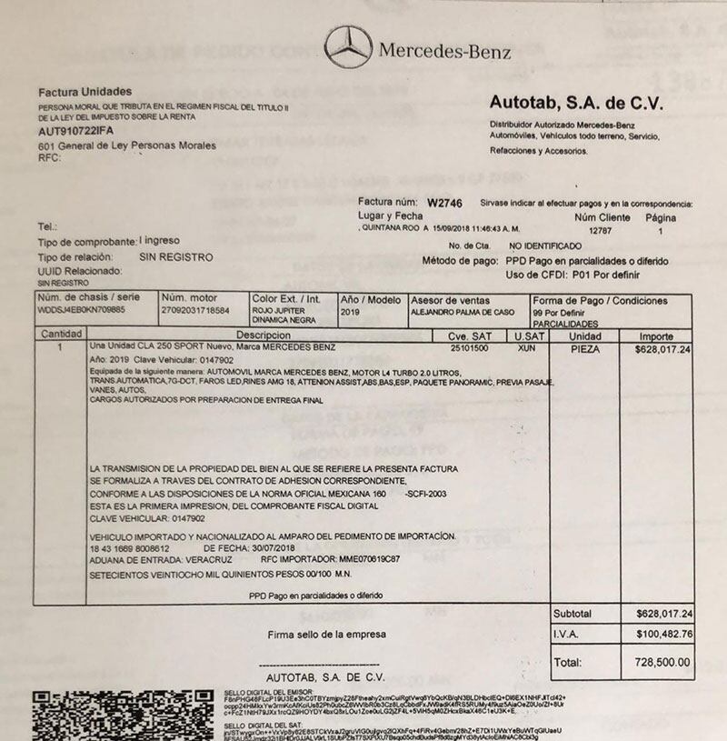 La distribuidora Autotab, S.A. de C.V. tiene en su poder la factura real del vehículo.