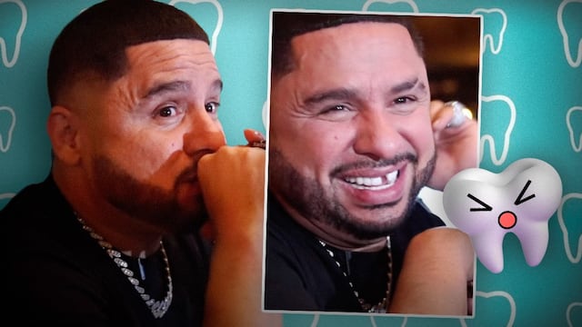 Larry Hernández -en humilde- se queda chimuelo al morder un cacho de carne.