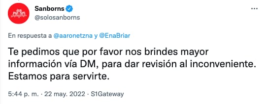 Respuesta de Sanborns a reclamo