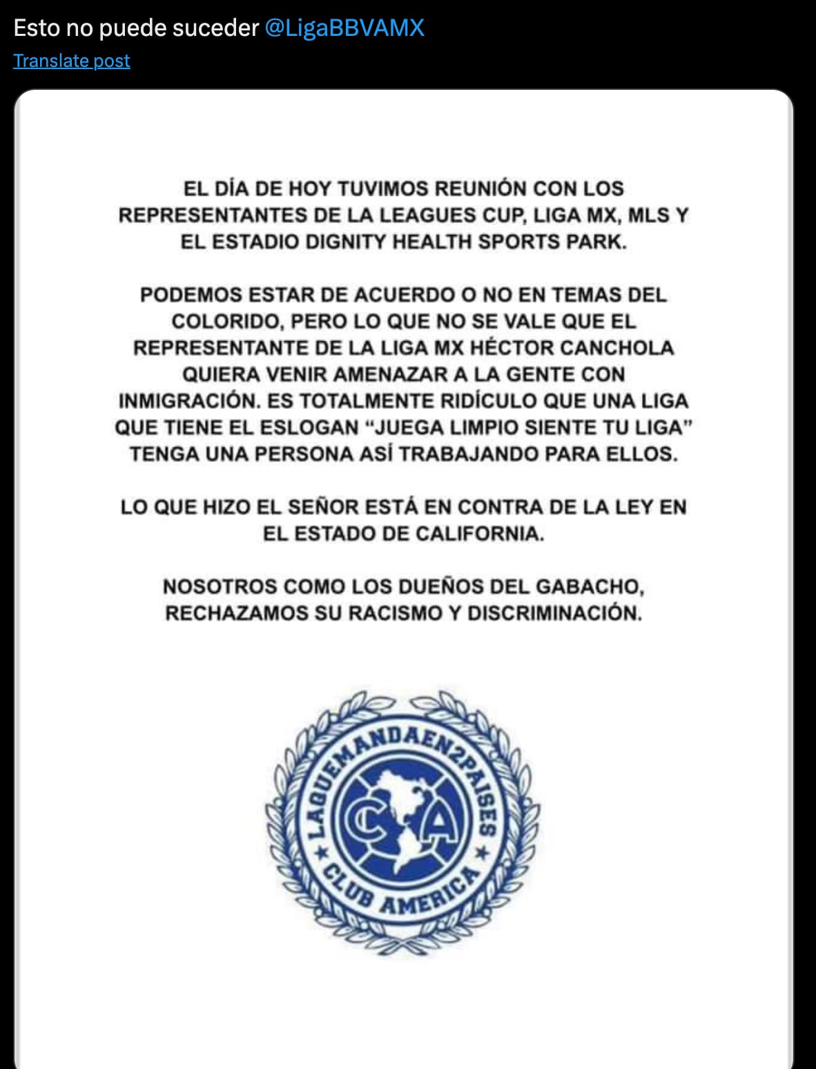 Comunicado de fans del Club América