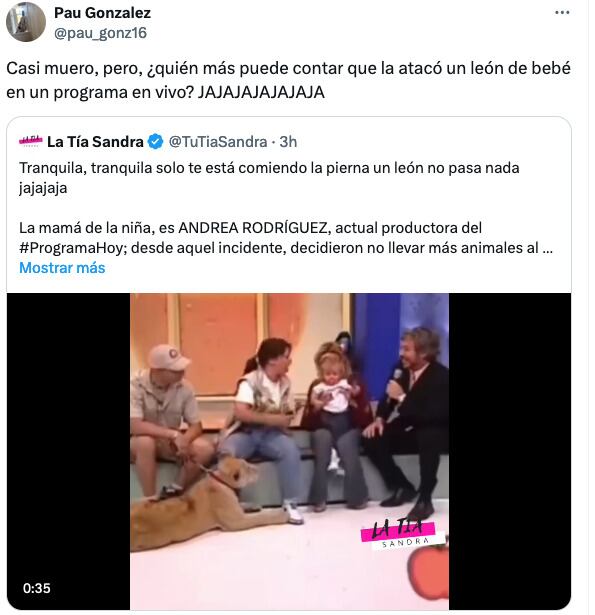 Hija de Andrea Rodríguez reacciona a la viralización de su video siendo atacada por un león.