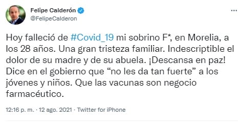 Sobrino de Felipe Calderón muere por Covid-19