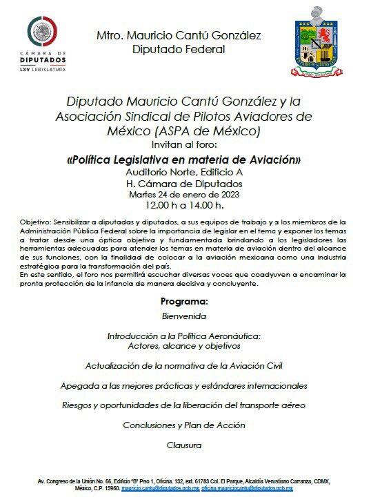 Cámara de Diputados, Foro sobre Política Legislativa en Materia de Aviación
