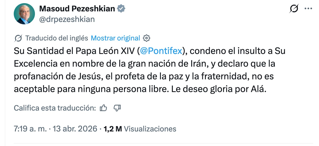 Masoud Pezeshkian, presidente Irán defiende al Papa León XIV del ataque de Trump