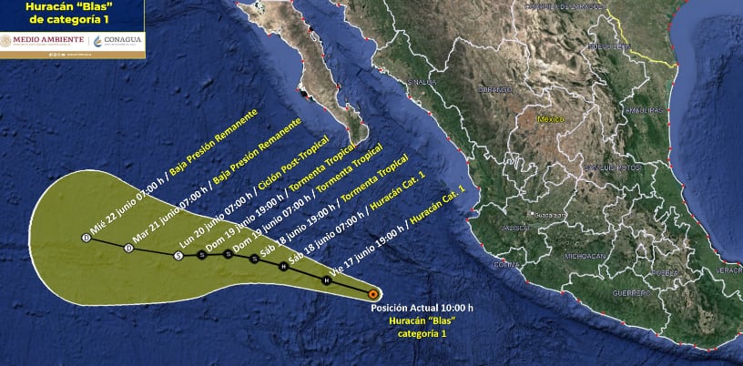 Trayectoria del huracán Blas para el fin de semana