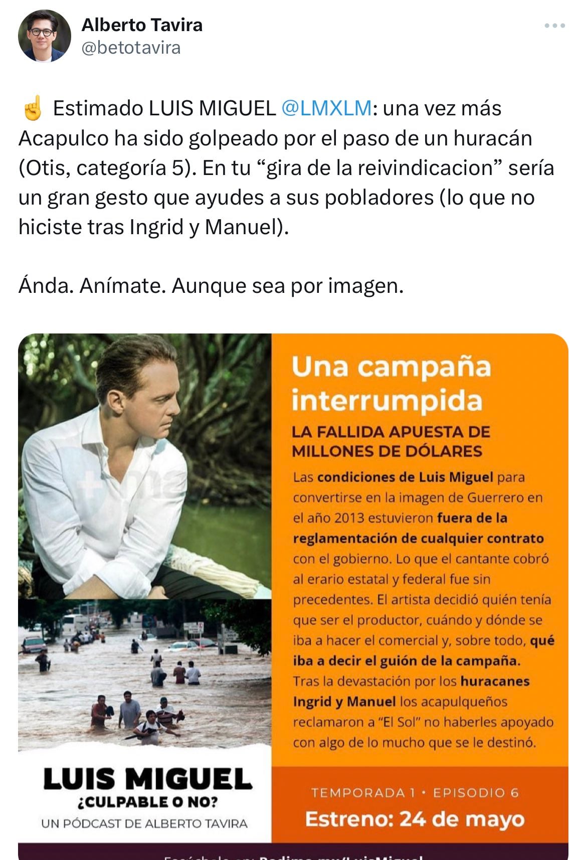 Piden que Luis Miguel ayude a Acapulco
