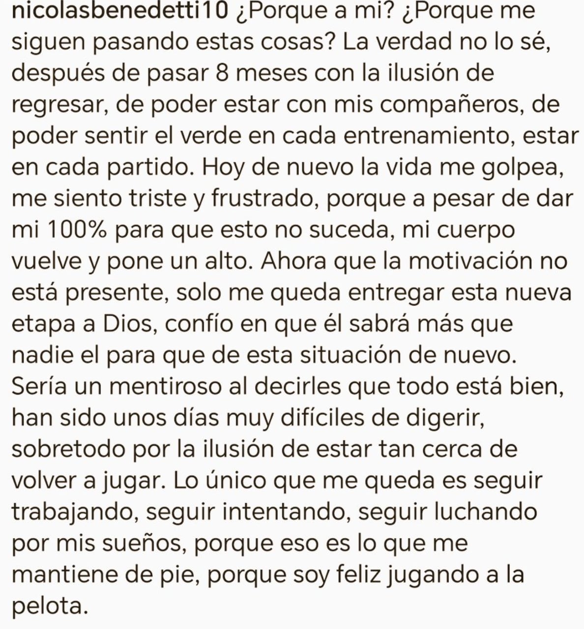 Mensaje de Nico Benedetti