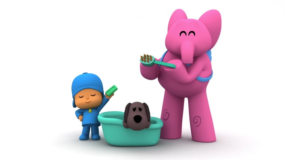 Pocoyó baña a su perrita Lula