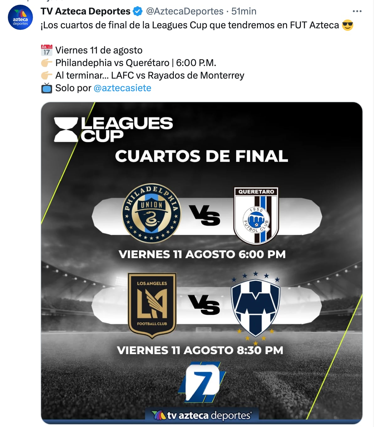 Partidos de Leagues Cup en TV abierta