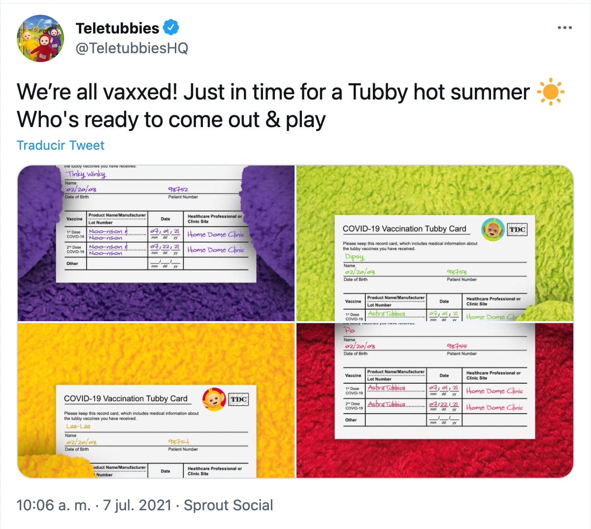 Teletubbies se vacunan contra el Covid-19