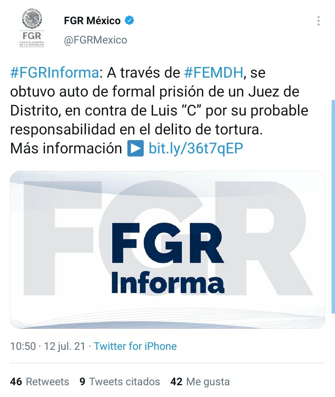 Comunicado sobre Luis Cárdenas Palomino