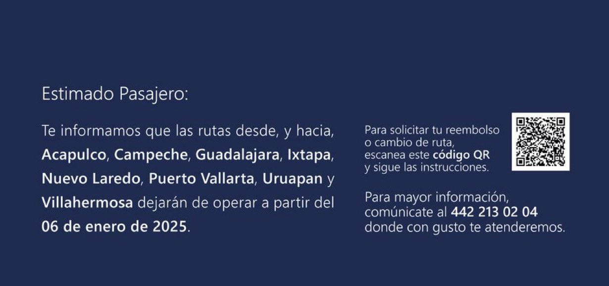 Mexicana de Aviación dejará de operar 8 de sus rutas