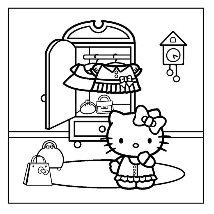 Dibujos de Hello Kitty de compras para colorear con temática de El Buen Fin 2024