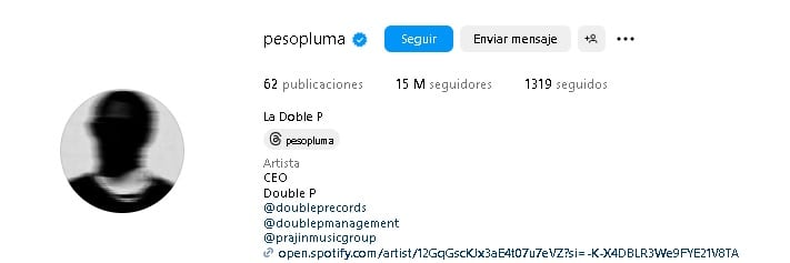 Perfil de Peso Pluma en Instagram.