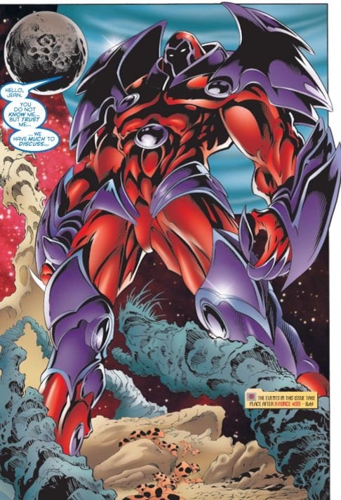 En los cómcis de X-Men, Magneto le arranca a Wolverine el Adamantium, creando a Onslaught