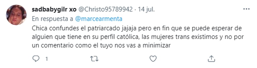 Comentario en contra del tuit transfóbico