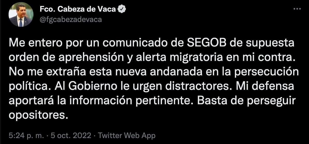 Francisco García Cabeza de Vaca acusa persecución política: “al gobierno le urgen distractores”