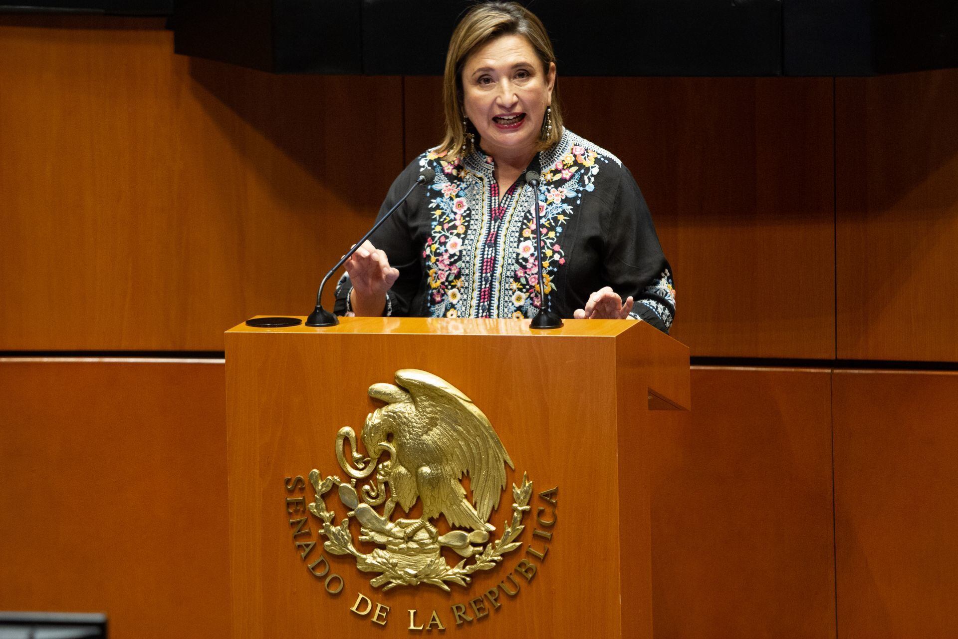 La senadora Xóchitl Gálvez, del PAN, durante la Sesión Permanente en el pleno del Senado de la República