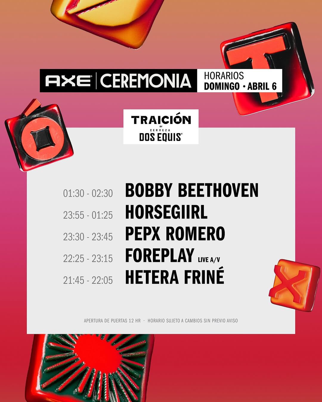 Axe Ceremonia 2025 Horarios por día y escenario