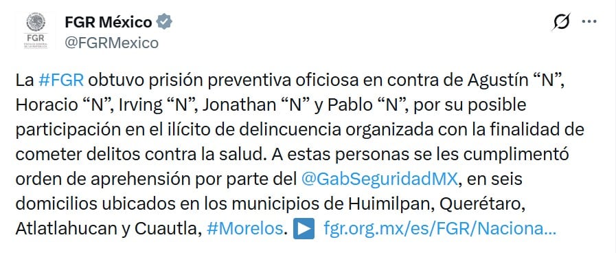 FGR obtiene prisión preventiva para funcionarios de Morelos detenidos en Operación Enjambre
