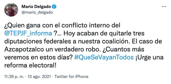 Tuit de Mario Delgado