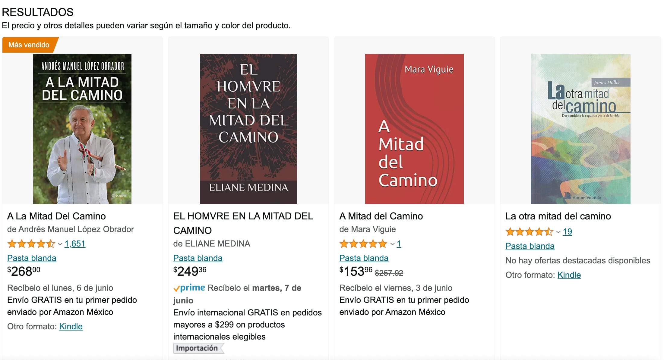 A la mitad del camino es de los libros más vendidos en Amazon