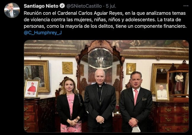 Reunión con el Cardenal Carlos Aguiar Reyes, en la que analizamos temas de violencia contra las mujeres, niñas, niños y adolescentes.