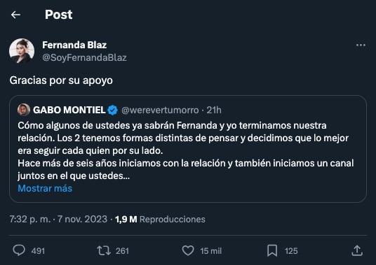 Fernanda Blaz cuenta su versión de la ruptura con Werevertumorro