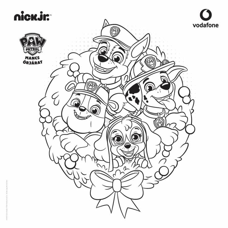 Dibujos de Paw Patrol con un árbol de Navidad para colorear