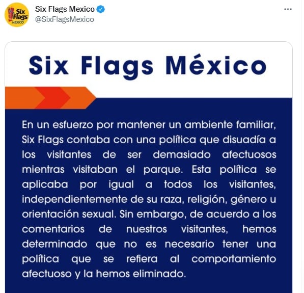 Comunicado Six Flags