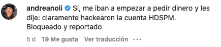 Lambda García fue hackeado y a Andrea Noli le pidieron dinero.