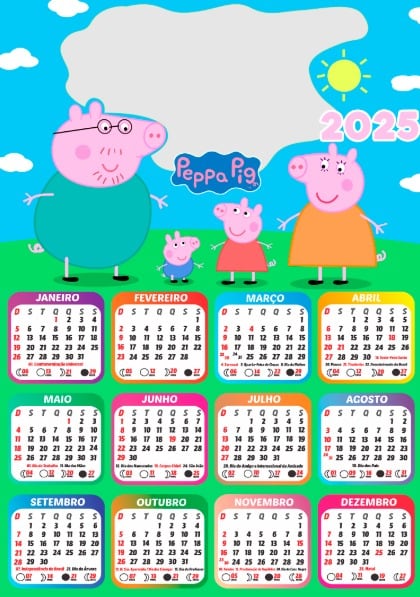 5 plantillas de Peppa Pig de calendario 2025 para imprimir