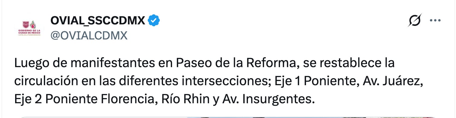 Bloqueo en Paseo de la Reforma es levantado