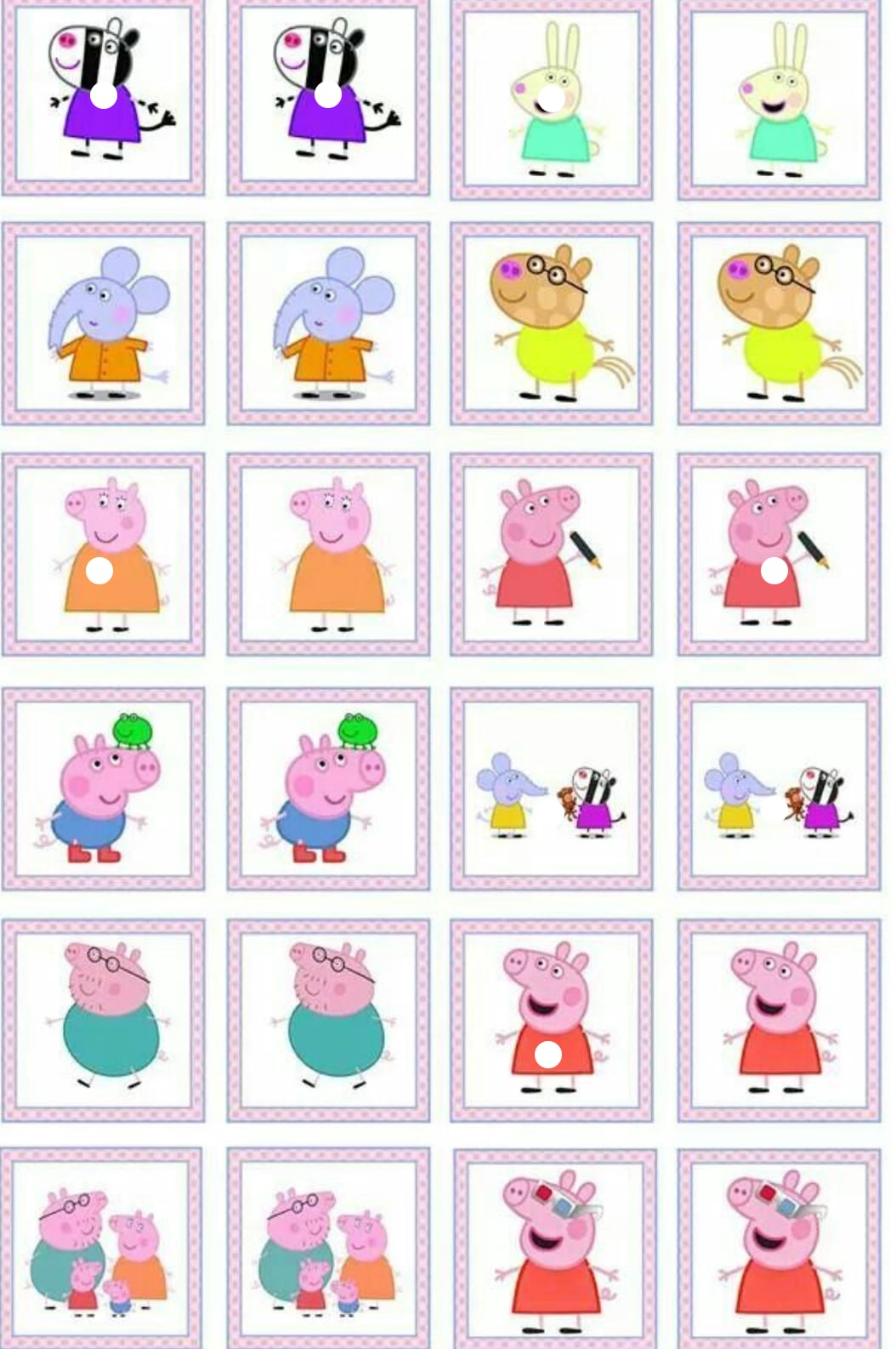 Memorama en las actividades de Peppa Pig para imprimir