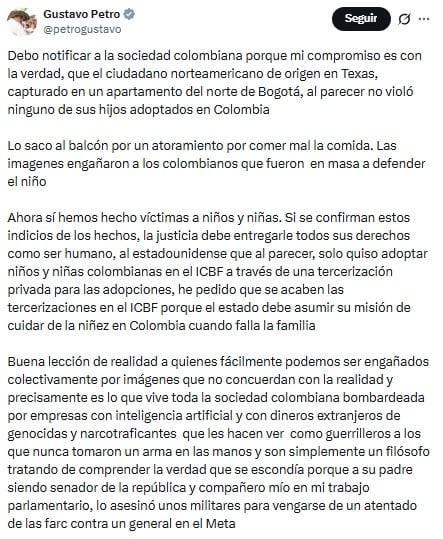 Gustavo Petro habla de la detención del ciudadano estadounidense que habría abusado de un niño.