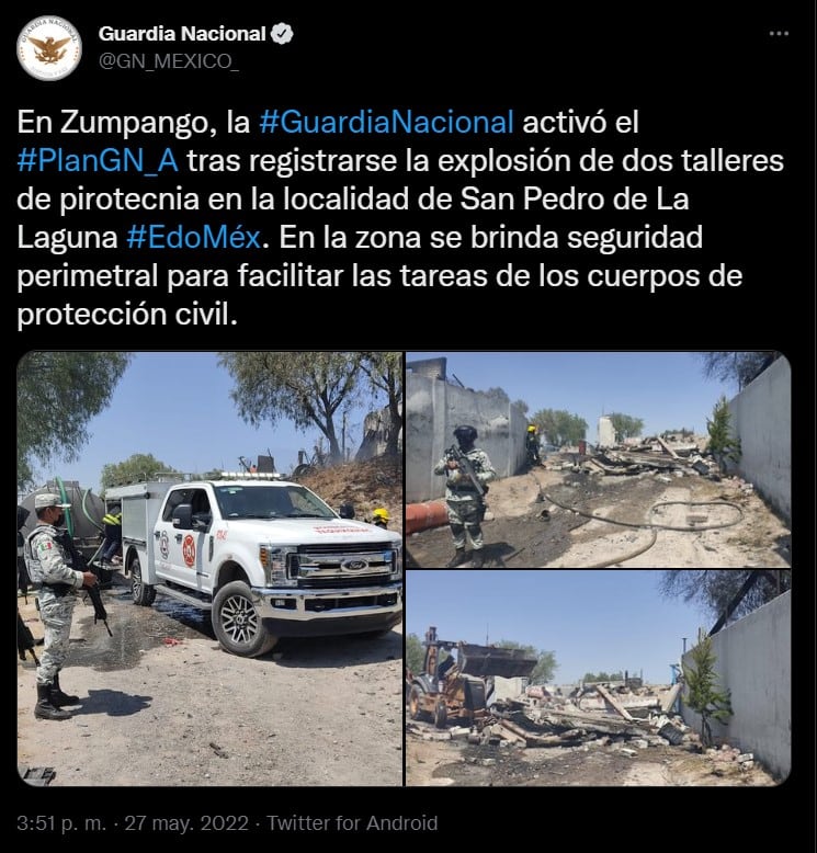 Guardia Nacional activa plan por explosión de polvorines en Zumpango