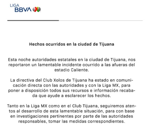 Comunicado de la Liga MX