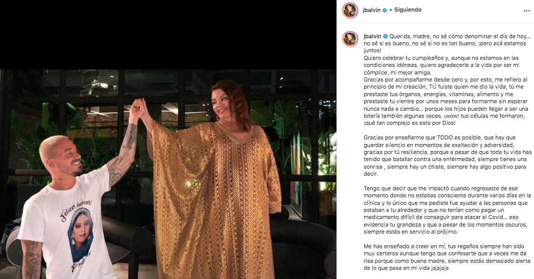 J Balvin felicita a su mamá por su cumpleaños