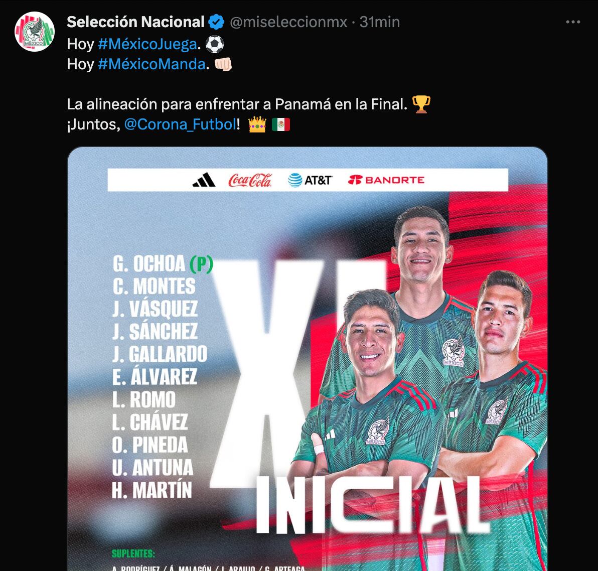 alineación Selección Mexicana vs Panamá